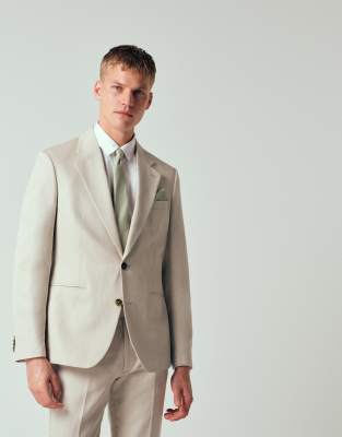 Asos Design Linen Rich Slim Suit Jacket In Neutral
