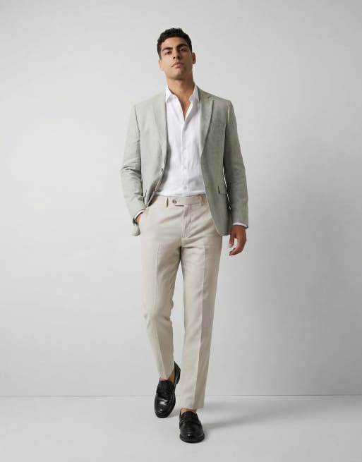 ASOS DESIGN linen rich slim suit pants in stone twill, 10 of 12