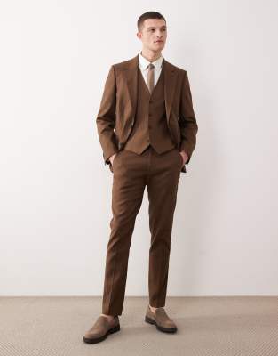 Asos Design Linen Rich Suit Vest In Brown | ModeSens