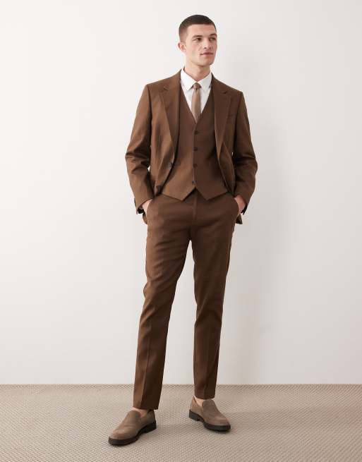 brown dress vest mens ASOS Design - Suit - Men - Polyester/Linen/Cotton/Spandex - Chest 38 Regular US Designed with a classic Daily Wear Dresses Women's Mock Neck Dresses Color:Vintage Gold
