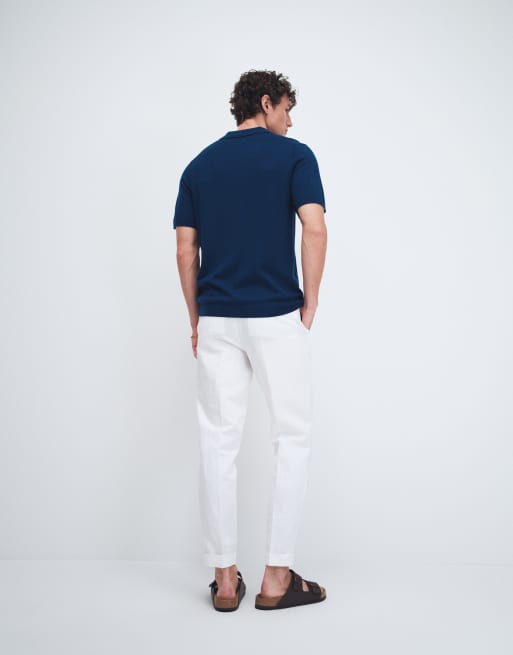 ASOS DESIGN linen rich tailored tapered fit trousers in white with side adjuster detail , 5 of 9