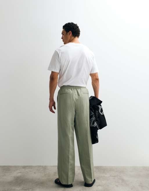 ASOS DESIGN linen rich tailored wide leg pull on pants in sage green, 5 of 5