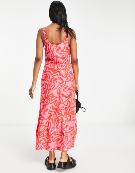 ASOS DESIGN linen scoop neck maxi sundress with split in swirl heart print, 2 of 4