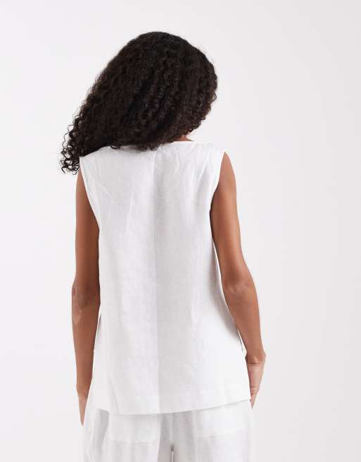 ASOS DESIGN linen shell top in white, 3 of 4