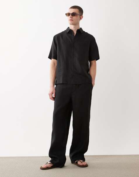 ASOS DESIGN linen shirt and pants set in black - view 1
