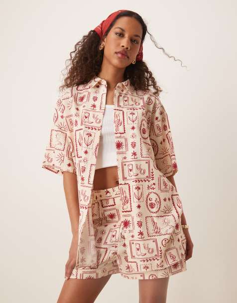 ASOS DESIGN linen shirt co-ord in western print