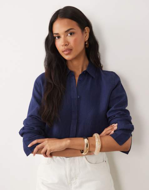ASOS DESIGN linen shirt in navy - view 1