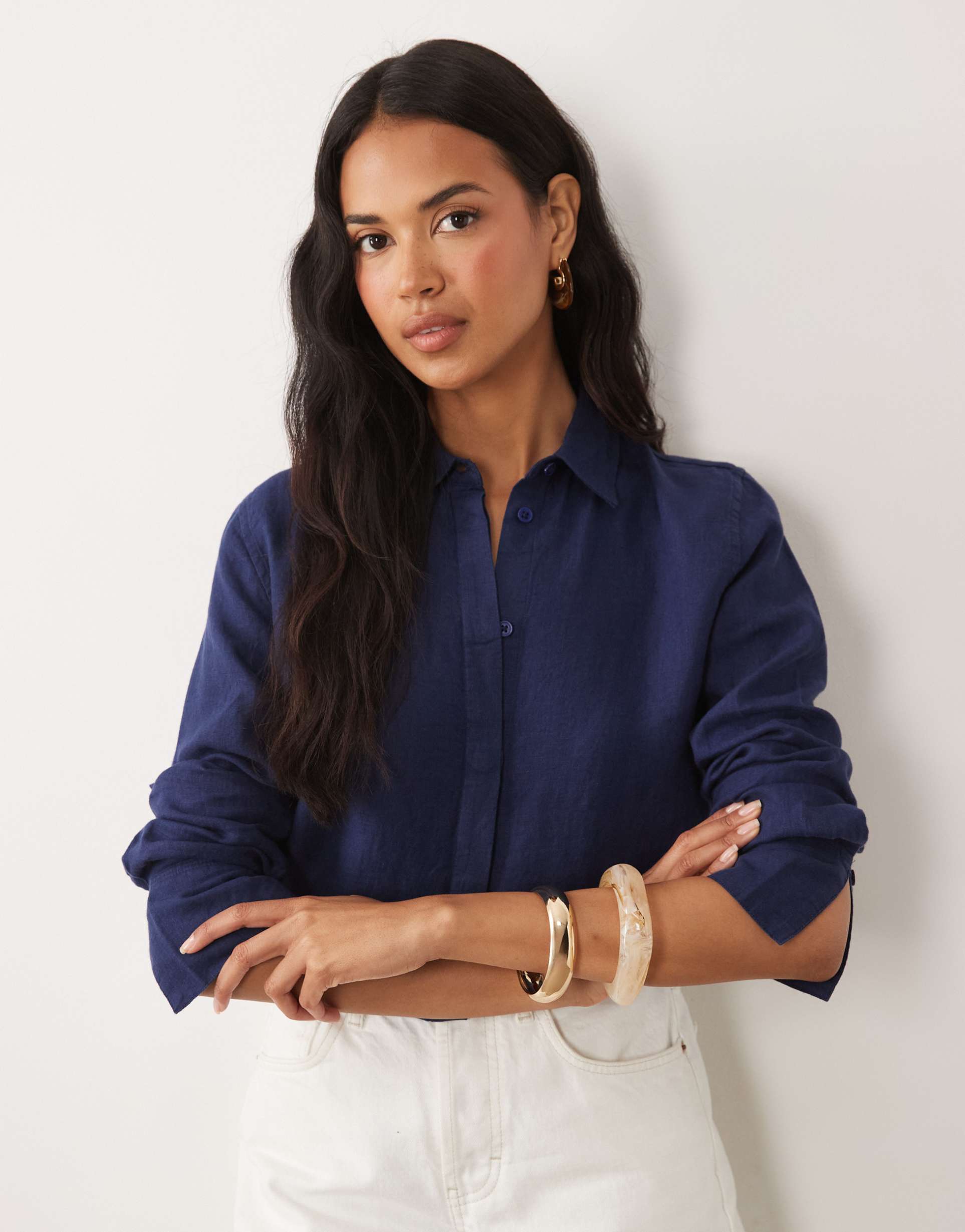 asos design linen shirt in navy