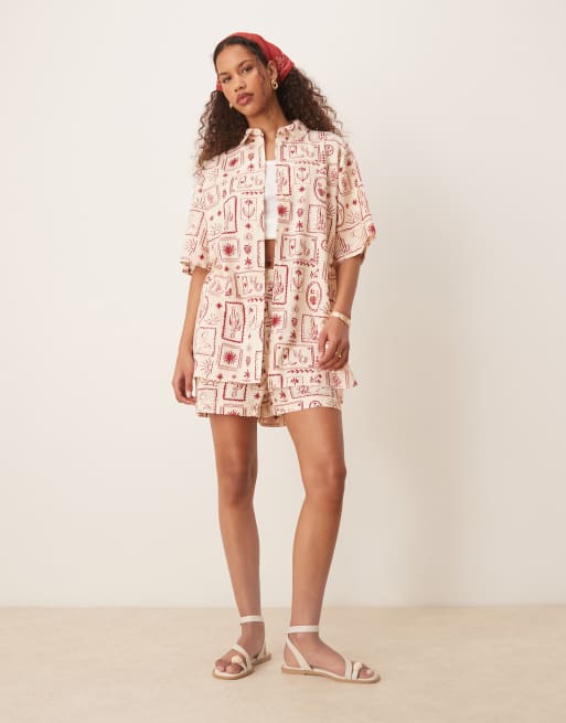 ASOS DESIGN linen shirt in western print (part of a set), 2 of 4