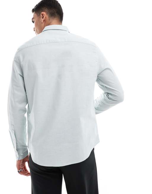 ASOS DESIGN linen shirt with penny collar in mint green | ASOS