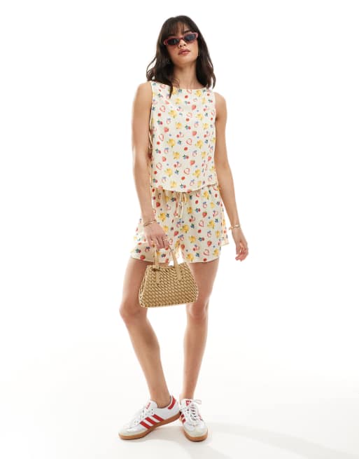 ASOS DESIGN linen shorts in fruit print (part of a set)