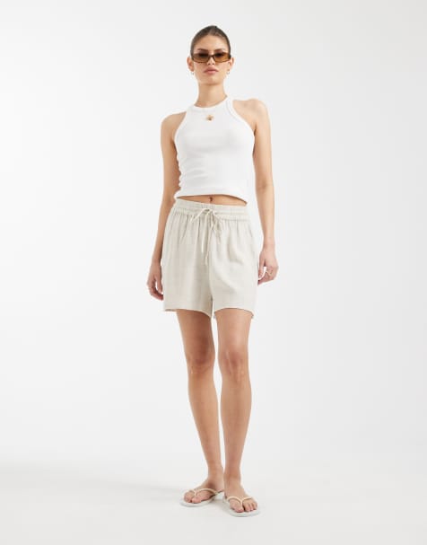 ASOS DESIGN linen shorts in oatmeal (part of a set) - view 1