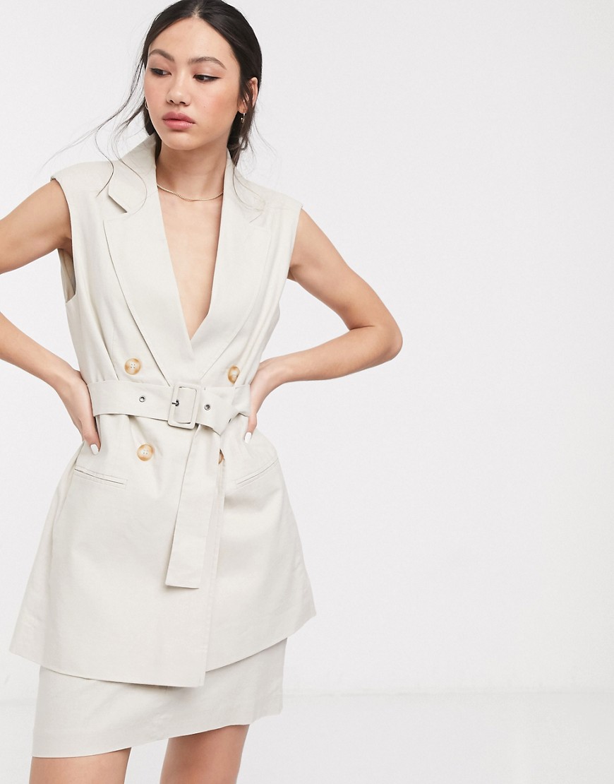 Asos Design Linen Sleeveless Suit Blazer-neutral