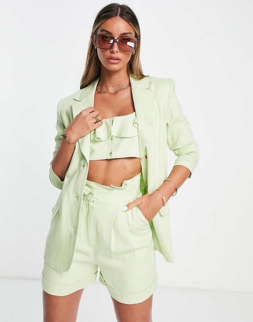 Asos Design Linen Slim Straight Suit Blazer In Lime-green