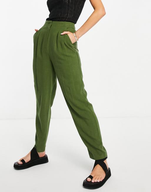 ASOS DESIGN linen soft tapered mom pants in khaki