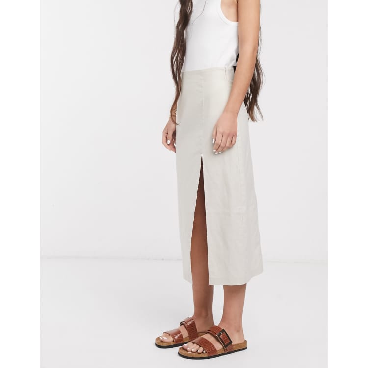ASOS DESIGN linen split front midi skirt ASOS