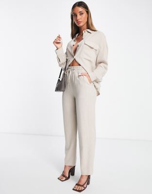 ASOS DESIGN linen suit trouser co-ord in neutral