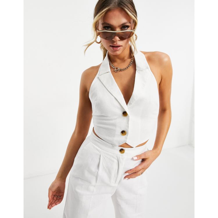 ASOS DESIGN linen suit vest in white