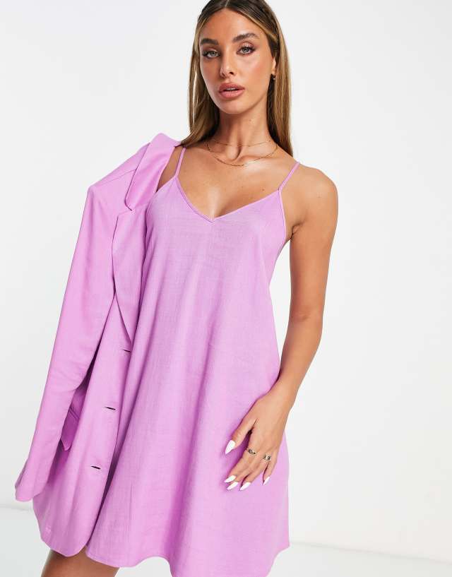 ASOS DESIGN linen swing suit mini dress in pink