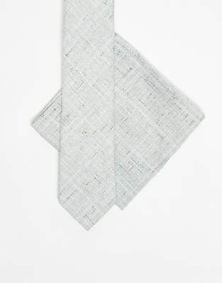 linen textured tie with pocket square in mint green