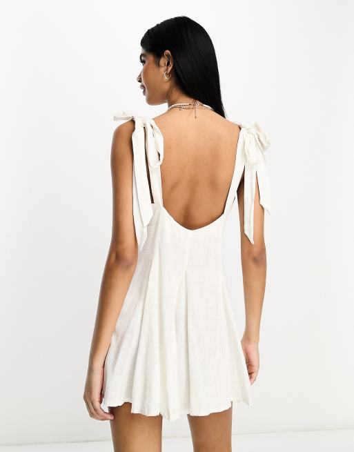 ASOS DESIGN linen tie cross strap swing mini sundress with panels in white