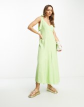 ASOS DESIGN Curve linen scoop halter maxi sundress with knot