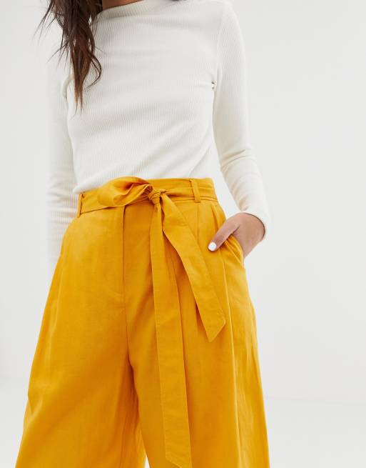 Pink Linen Culotte Pants with Tie Waist ASOS