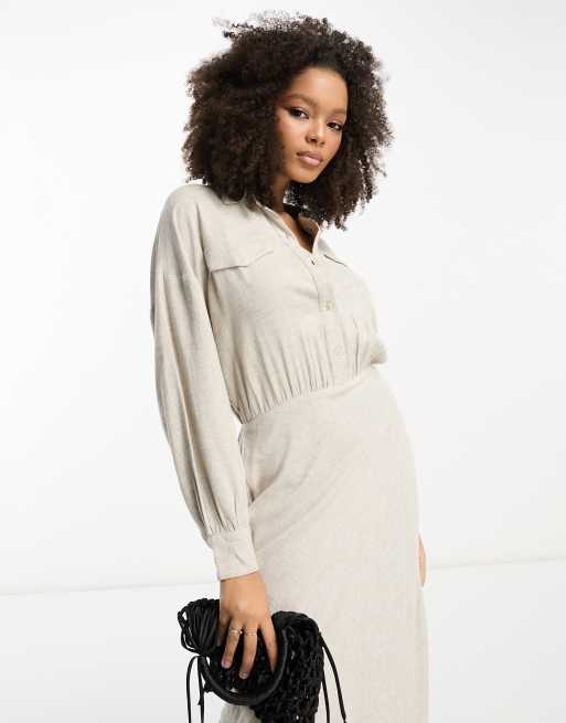 ASOS DESIGN Maternity belted shirt beach dress in natural