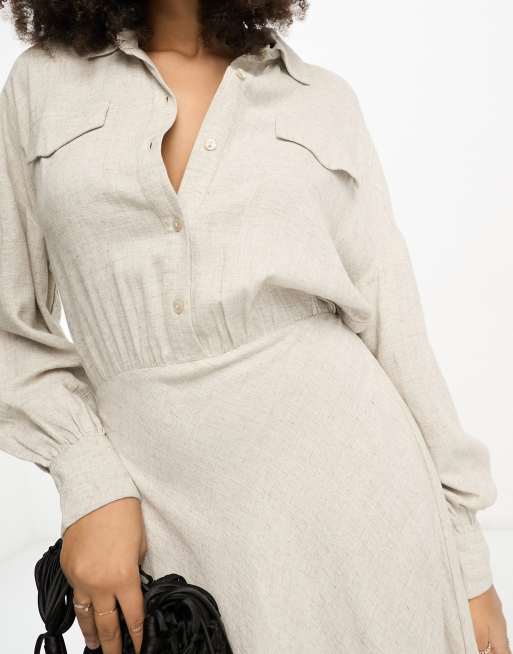 ASOS DESIGN linen utility maxi shirt dress in natural | ASOS