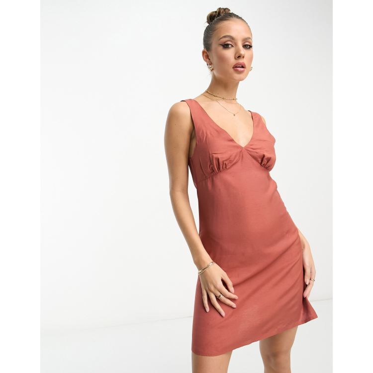 Red Satin Slip Sleeveless V-Neck Nightgown