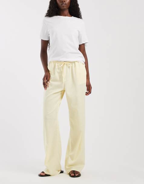 ASOS DESIGN linen wide leg pull-on pants in buttermilk - view 1