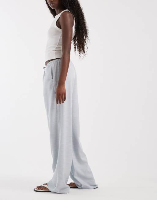 ASOS DESIGN linen wide leg pull on trouser in blue, 2 of 5
