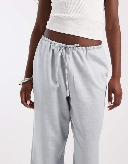 ASOS DESIGN linen wide leg pull on trouser in blue, 3 of 5