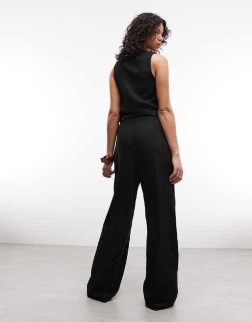 ASOS DESIGN linen wide leg trouser co-ord in black, 5 of 5