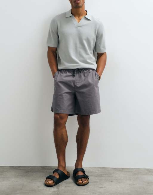 ASOS DESIGN linen wide mid length short in grey, 2 of 5