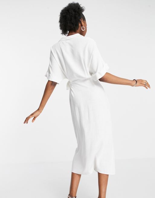 ASOS DESIGN linen wrap midi dress in ivory