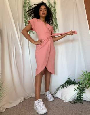 pink linen wrap dress