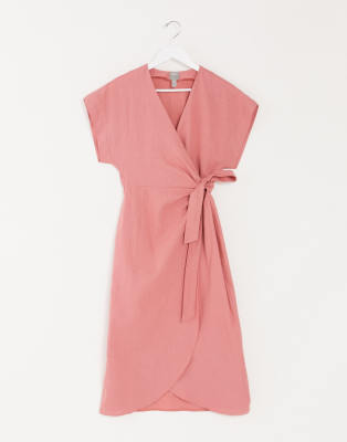 linen wrap midi dress