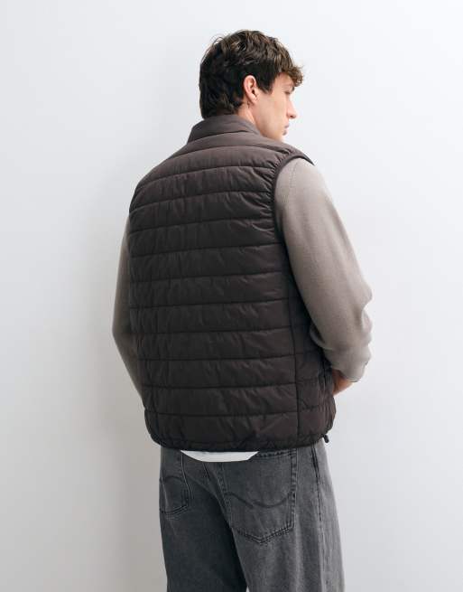 ASOS DESIGN liner puffer gilet in brown, 3 of 5