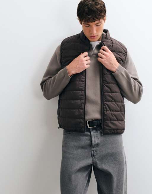 ASOS DESIGN liner puffer gilet in brown, 5 of 5
