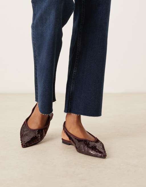 ASOS DESIGN – Linford – Bordowe cekinowe balerinki z paskiem za piętą, 3 z 4