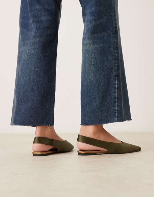 ASOS DESIGN – Linford – Satin-Ballerinas in Grün mit Fersenriemchen, 3 von 4