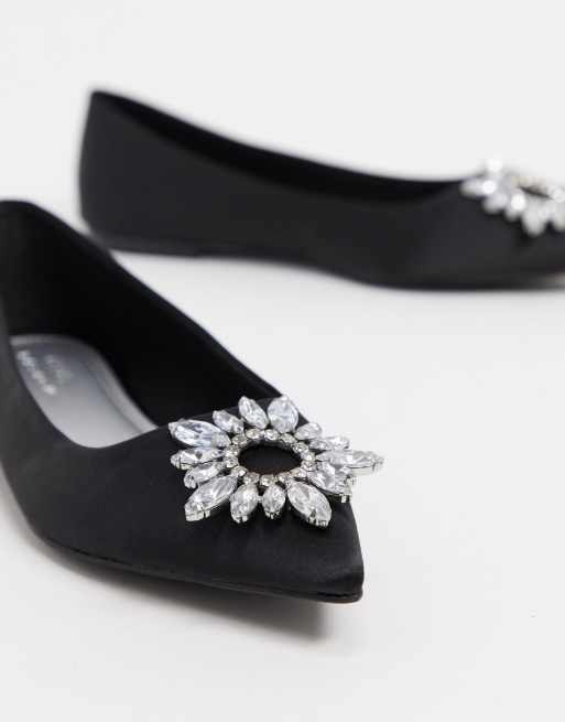 Black embellished shop flat shoes