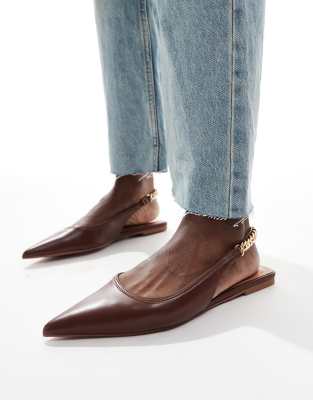 ASOS DESIGN - Link - Ballerinas in Hellbraun mit Fersenriemen-Brown