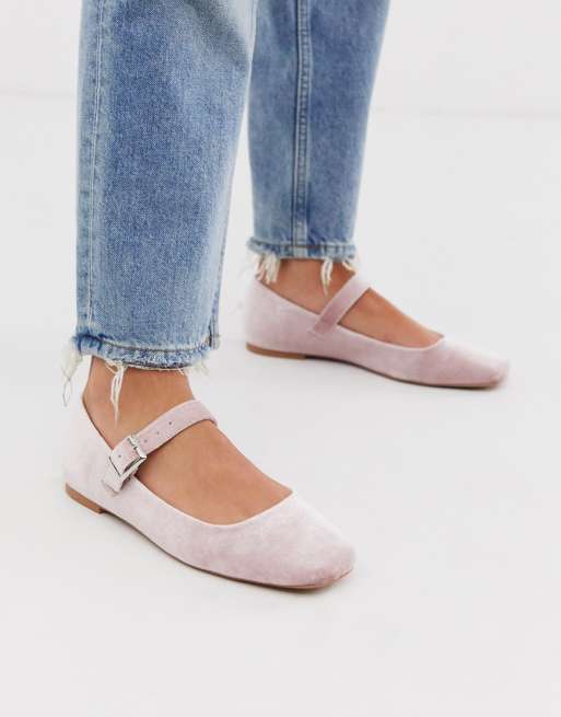 ASOS DESIGN Links mary jane ballet flats in blush velvet | ASOS