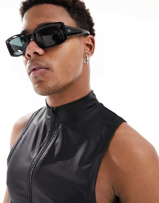 ASOS DESIGN – Linne i läderimitation med muscle fit, dragkedja och hög krage, 2 av 4