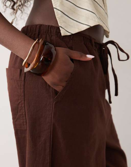 ASOS DESIGN linne-look pull on-byxor i choklad, 5 av 5