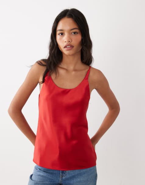 ASOS DESIGN linne med djup halsringning i rött - view 1