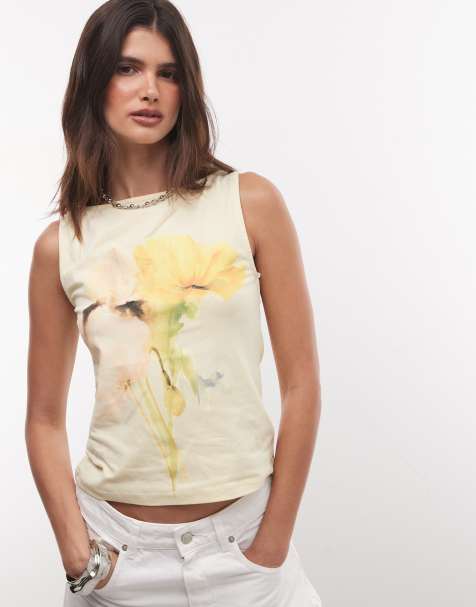 ASOS DESIGN linne med slitsad halsringning och akvarellblommigt tryck i ljusgrönt - view 1