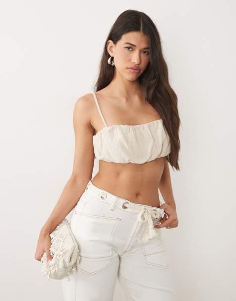 ASOS DESIGN linnen bubble bralette in neutraal - view 1